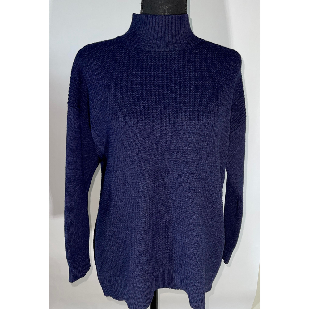 Talbots Navy Blue Waffle Knit Pullover Sweater